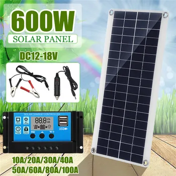 600W Solárny Panel Auta 12V nabíjanie pomocou pripojenia USB Solárne Board Portable pre Telefón RV Auto MP3 PAD 10A/20A/30A/40A/50A/60A/100A Radič