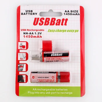 LiitoKala USB batérie AA 1.2 V 1450mAh NI-MH Články USB Nabíjateľné Batérie, LED Kontrolka (Červená)