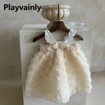 Princezná Šaty 2022 Nové Letné Oblečenie pre Baby Girl Béžová Sklzu Šaty gázy petal bez Rukávov Šaty Deti Oblečenie E2593