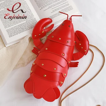 Roztomilý Módne Lobster Štýl Crossbody Mini Taška Pu Kožené Dievča Reťazca Peňaženky a Kabelky Ženy Taška cez Rameno Spojka Taška 2021