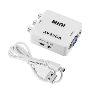 Mini HD AV2VGA Video Converter Box AV RCA CVBS na VGA Videa s vysokým rozlíšením (HDTV Adaptér s Káblom USB
