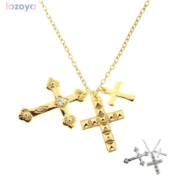 Lozoya Zimné 925 Sterling Silver Gold Tri Cross Prívesok Charm Dlhým Reťazcom Náhrdelník 2021 Módne Jemné Šperky 2021 Darček