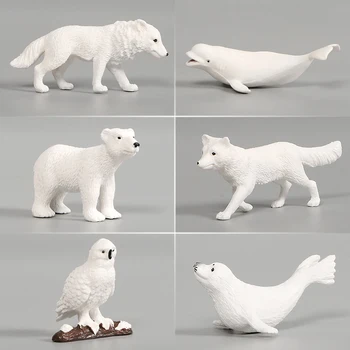 Simulácia Mini Arktických Zvierat Tučniaky Ľadový Medveď Snowy Sova Dolphin Vlk 6PCS,Hydiny, Ošípaných,Pes Figúrka Zbierku Pre Deti Hračka