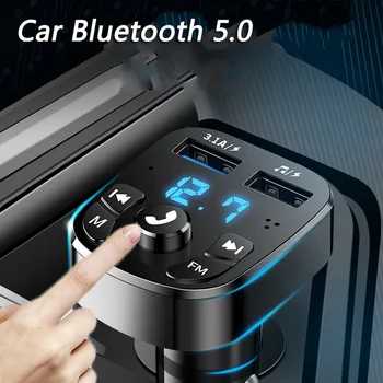 Auto Bluetooth 5.0 FM Mutifunctional Auto Dual USB Rýchlu Nabíjačku Audio Prehrávač Auto Adaptér Digitálny Displej