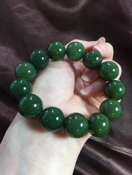 16 mm Pravý Zelený Prírodný Hetian Jade Drahokam Úsek Veľké Kolo Crystal Perličiek Silný Prírodný Kameň Náramok Pre Ženy Muži