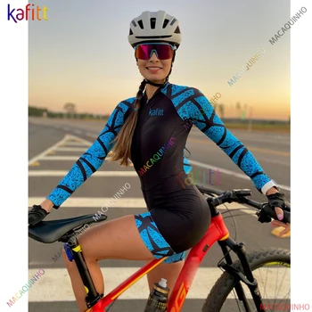 Dámske Cyklistické Jumpsuit Modrá Dlhý Triatlon Profesionálne Skinsuit Cyklistické Oblečenie Veľkoobchodný Predaj Lacné Macaquinho Ciclismo