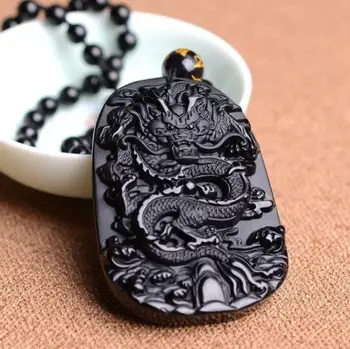 Retro Čínskych Etnických Štýl Móda Black Dragon Obsidian Prívesok Náhrdelník Šperky pre Mužov Darček Amulet