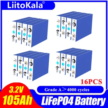 16pcs LiitoKala vysokou kapacitou Hlboké cyklus Lifepo4 3.2 V 105Ah Batérie 12v 24v 48V Li-ion Batéria Nabíjateľná Batéria
