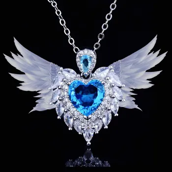 Kórejský Nový Dizajn, Nádherné Srdce Krídla Blue/Pink Crystal Prívesky, Náhrdelníky, Módne Temperament Láska Náhrdelník Ženské Šperky