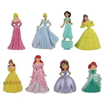 8pcs/veľa Kreslených Princezná Údaje Snow White Belle Šípková Ruženka Morská víla PVC Model Hračky Bábiky