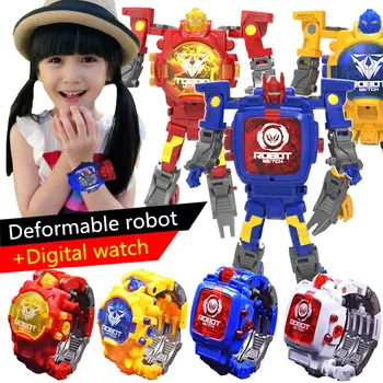 Trasformation Náramkové Hodinky Hračky Deti Cartoon Elektronické Hodinky Deti Vianočné Darčeky Chlapci Robot Transformácie Hračky