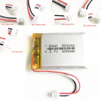 3.7 V, 600mAh 503040 lipo polymer lithium Nabíjateľná batéria JST 3pin konektor na pripojenie MP3, GPS, DVD, bluetooth záznamník ebook fotoaparát