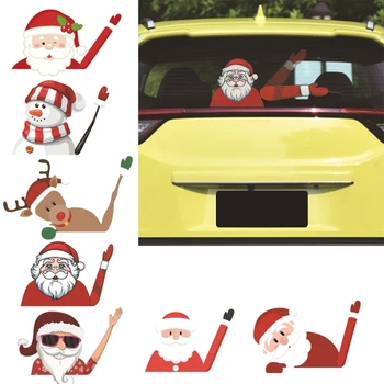 D7WD Vianoce Zadné Sklo Dekor Nálepky Okna Stierač Obtlačky Auto Styling Zadné Sklo Mávali Santa Elk Snehuliak Obtlačky