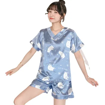 Letné Nové Ľad hodváb pyžamo ženy-Krátke rukávy tvaru Wilk Wartoon 2022 hWome Noste Ženy to oblek 2-dielna Pyžamá