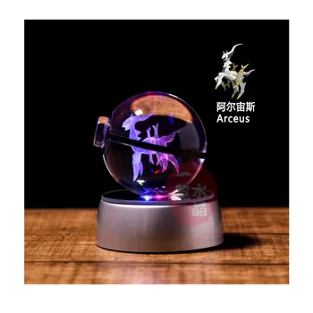 Anime Pokémon 3D Crystal Ball Arceus Údaje Pokeball Rytie Crystal Model s LED Svetlom Base Deti Darček ANIME DARČEK