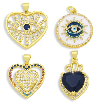 OCESRIO Medi Vintage Veľké Zlé Oko Srdci Crystal Prívesky pre Šperky, Takže Pozlátené Zirkón remeselníkov pdta494