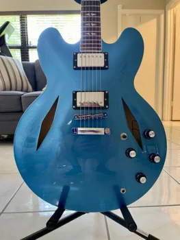 2022 Vysokej kvality elektrická gitara Dave Grohl Jazz Čiastočne Duté Telo Elektrická Gitara Metalíza modrá farba doprava zadarmo