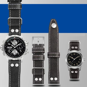 Obojstranný cowhide watchband pre Hamilton Khaki oblasti h60515533 6533 série kožený remienok pánske hodinky, príslušenstvo, pás 22 mm