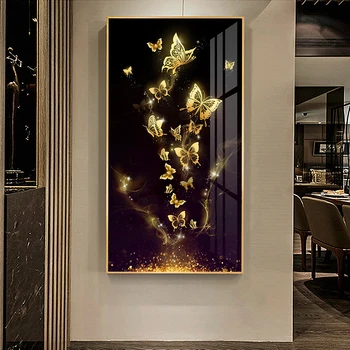 Abstrakt Zlatý Motýľ Plagáty a Tlačí na Steny Umenie Nordic Ruže Kvet, Maliarske Plátna Obrázky pre Obývacia Izba Dekor Cuadros