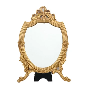 Starožitné Dekoračné make-up Zrkadlo Vintage Vyrezávané Kozmetické Zrkadlo s Zlatý Rám Európskej Toaletný Zrkadlo pre Kúpeľne, Spálne