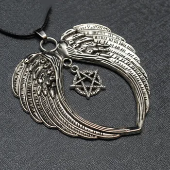 Móda Veľké Dvojité Anjelom Krídla Náhrdelník Star Pentacle Šperky, Darčeky Pre Mužov