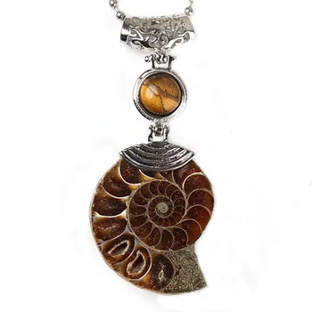 KFT, Prírodný Krištáľ Cabochon Kameň Ammonite Seashell Slimák Tichom Reliquiae Conch Zvierat Prívesok Ženy Muži Šperky
