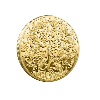 Nové Šťastie Mince Pamätná Pozlátená Mince Čína Maskot Koi Fish Zberateľské Mince Šťastie Odznak So Suvenírmi Business Darček