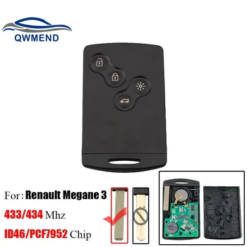 QWMEND 4Buttons Smart Remote Tlačidlo Keyless Fob 433Mhz PCF7952 Čip Na Renault Laguna III Megane III Pôsobeniu Scénické Vzdialené tlačidlá
