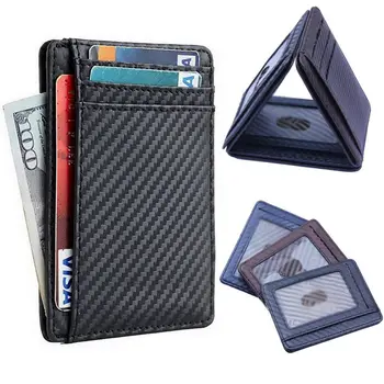 Nové Módne Pu Kožené Uhlíkových Vlákien Peňaženky Mini Slim Peňaženky Podnikania Muži Kreditnej Karty IDENTIFIKÁCIA Držiteľa s RFID Anti-vedúci Kabelku