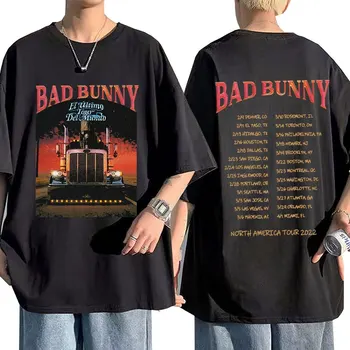 2022 Zlých Bunny El Ulitimo Tour Del Mundo Tour severoamerické Turné obojstranná Tlač Tričko Hip Hop Streetwear Nadrozmerné T-shirt