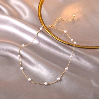 2021 Južná Kórea nový jednoduchý perlový náhrdelník móda pre ženy náhrdelník kľúčnu kosť reťazca svadobné šperky darček
