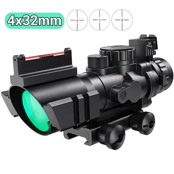 4x32mm Taktické Leptané Reticle Riflescope Prism Puška Rozsah Červená Zelená Modrá Osvetlené Lov Rozsahu s Top Optický Zameriavač