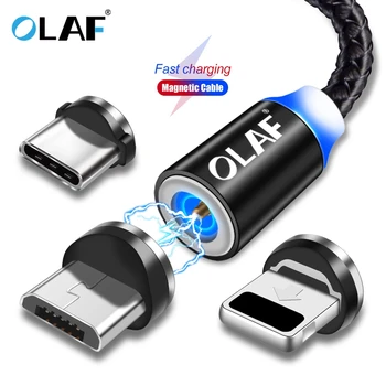 OLAF 1M & 2M LED Magnetické Kábel & Micro USB Kábel a USB Typu C, Kábel Nylon Pletená Typ-C Magnet Nabíjací Kábel pre iPhone Xs Max
