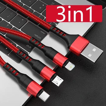 3in1 USB C Kábel Pre Samsung 20 Xiao OnePlus Tpye C Kábel Rýchle nabíjanie Kábel Pre iPhone Huawei Android Micro USB Nabíjanie Káble