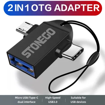 STONEGO 2 v 1 OTG Adaptér, USB 3.0 Žena Na Mikro Male USB a USB C Samec Konektor Zliatina Hliníka na Cestách Konvertor