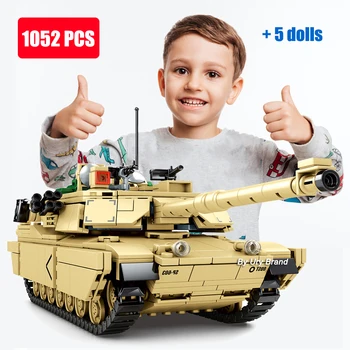 WW2 Armády Tank Vojenské MBT 2v1 M1A2 Abrams Tiger Dialo Truck 2A7+ Chariot Sady Vojakov Stavebné Bloky, Hračky pre Chlapcov Dary