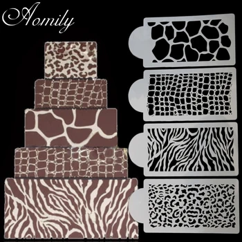 Aomily 4pcs/Set Zebra Leopard Tlač Divokom Štýle Tortu Vzorkovníka Airbrush Maľovanie Formy Cookies Fondant Tortu Mousse Zdobenie Formy