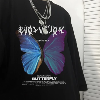 Hip Hop Nadrozmerné T Shirt Ženy Y2k Streetwear Topy Harajuku Butterfly Tričko Krátky Rukáv Hip Hop T-Shirt Ležérne Oblečenie