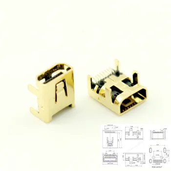 10Pcs Pozlátené Mini USB, 8 Pin Female Jack PCB SMT Zásuvka Konektor Pre DIY