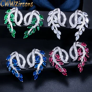 CWWZircons Značky Ženy Móda Jewellry Elegantné Listový Tvar Cubic Zirconia Vložka Blue Green Crystal Stud Náušnice CZ379