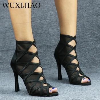 WUXIJIAO Dámy čierna oka semiš módne kríž popruh sexy vysokým podpätkom pohodlné sandále latinské tanečné topánky salsa topánky