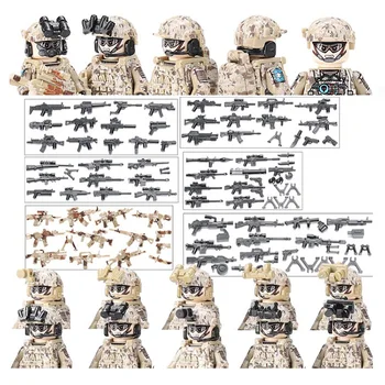 US Navy SEALS, Vojak Stavebné Bloky Vojenské Modernej Armáde Špeciálnych Síl SWAT Údaje Zbraň, Zbrane Kamufláž Vesta Tehly Hračky