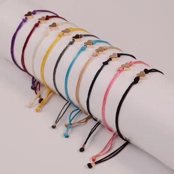 10Color Medi Srdca Prajeme Náramok, Ručne vyrábané Šperky Multicolor Lano Nastaviteľné String Šťastie Náramok Pre Ženy, Deti