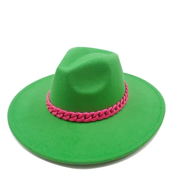 Fedora klobúk rose červené reťazca príslušenstvo nové 9.5 cm okraj zimné unisex fedora plstený klobúk tmavo zelená zimné klobúk кепка мужская