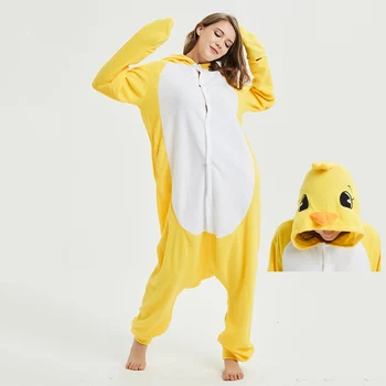 Žlté kuriatko Zvierat Ženy Pajama Vyhovovali Sleepwear oblečenie pre voľný čas Dospelých Onesie Zábavné Polar Fleece Zimné Pijamas Strany Kostým