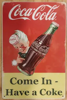 Cola Prihlásiť Vintage Prísť Mať Koks Kovové Prihláste Sa Človek Jaskyňa Bar, Pub Domova