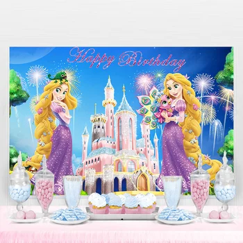 Disney Princezná Zamotaný Rapunzel Bielom Koni Hrad Pozadie Dievča Narodeniny, Party Dekorácie Fotografia Foto Štúdio Pozadie