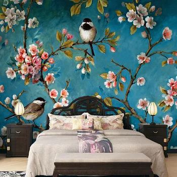 Foto Tapety 3D Stereo Čínskych Kvetov, Vtákov, nástenná maľba, Spálne, Obývacia Izba Nový Dizajn Textúra Tapety Abstraktných De Parede Kvetinový 3D