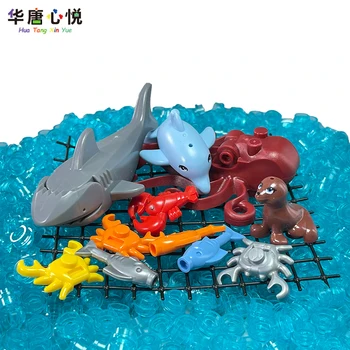 MOC Tvorivé Series Čistý Rýb Zvierat Morského Života Shark Squid Krab Stavebné Bloky, Vzdelávacie Hračky pre Deti Darček Kreatívy Model