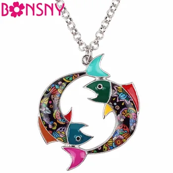 Bonsny Maxi Vyhlásenie Kovové Zliatiny Šťastie Zverokruhu Ryby Náhrdelník Reťazca Choker Príveskom Móda Na Ryby Smalt Šperky Pre Ženy